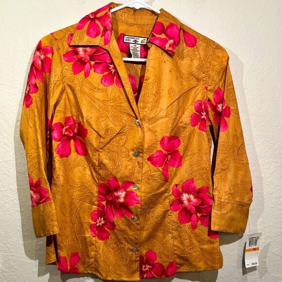 Caribbean Joe tropical print button down shirt 🌺 NWT 🌺 small - Picture 1 of 6